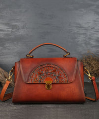 Chic Orange Brown The Sunflowers Calf Leather Tote Handbag ZP-BGS220816