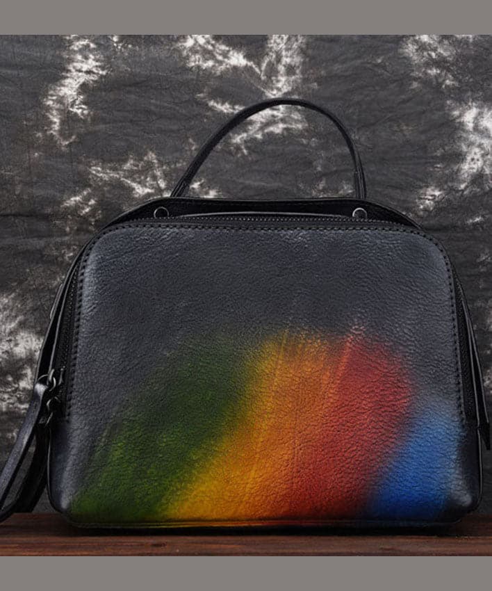 Chic Rainbow Tie Dye Paitings Calf Leather Satchel Handbag BGS211230