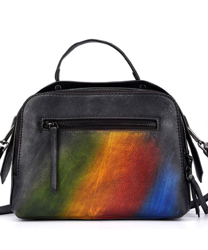 Chic Rainbow Tie Dye Paitings Calf Leather Satchel Handbag BGS211230