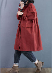 Chic Red Stand Collar Zippered Pockets Fall Long Sleeve Trench Coats WT-WG-TCT210914