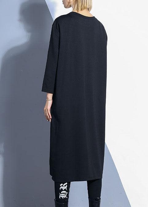 Chic black o neck cotton Tunics zippered Maxi fall Dresses AT-FDM190903