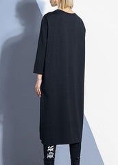 Chic black o neck cotton Tunics zippered Maxi fall Dresses AT-FDM190903