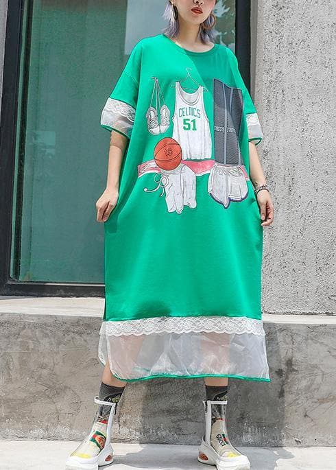 Chic green print cotton quilting clothes patchwork o neck Traveling summer Dresses AT-SDL190614