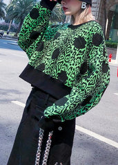 Chic green prints cotton clothes long sleeve o neck shirts AT-LTP191023