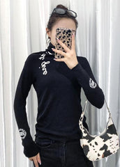 Chic high neck tops women black Letter silhouette tops AT-LTP201217