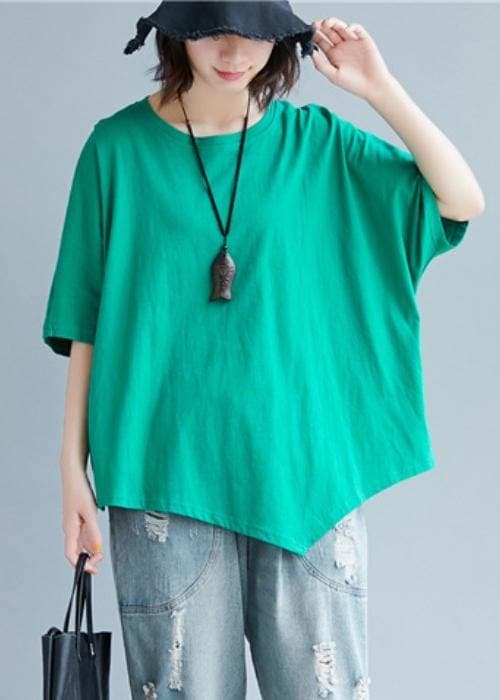 Chic o neck asymmetric cotton tunic top Shape green top STP200409