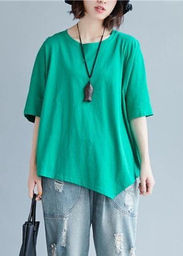 Chic o neck asymmetric cotton tunic top Shape green top STP200409