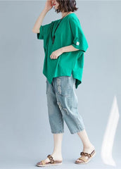 Chic o neck asymmetric cotton tunic top Shape green top STP200409