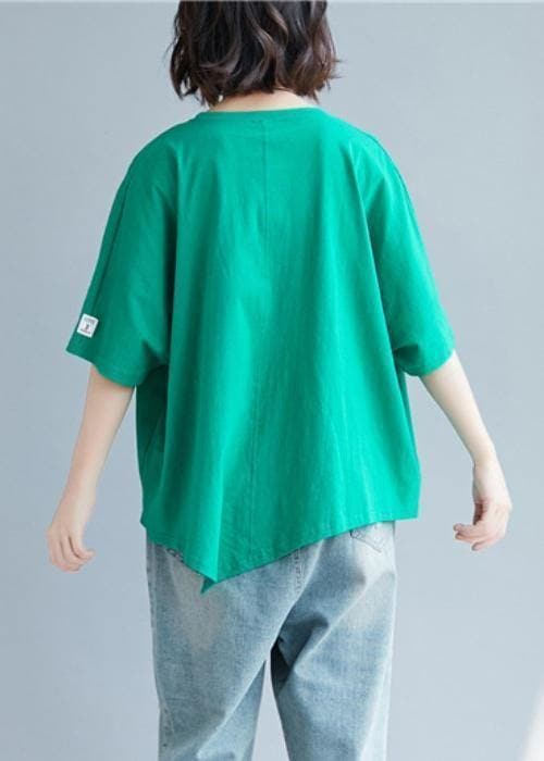 Chic o neck asymmetric cotton tunic top Shape green top STP200409