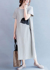 Chic o neck cotton summer Tunics gray print long Dresses SDL200425