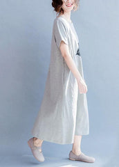 Chic o neck cotton summer Tunics gray print long Dresses SDL200425