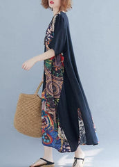 Chic o neck patchwork cotton summer dresses Photography black Robe Dress SDL200425