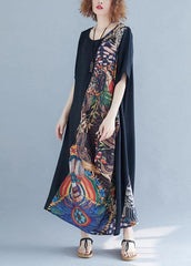 Chic o neck patchwork cotton summer dresses Photography black Robe Dress SDL200425