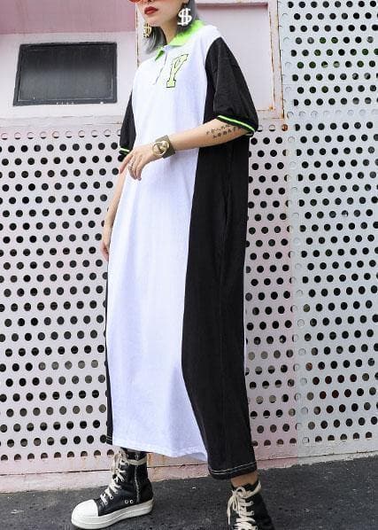 Chic patchwork cotton outfit POLO Collar Robe summer Dresses AT-SDL190717