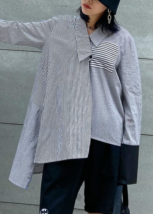 Chic striped shirts women side open asymmetric tunic blouse AT-LTP201014