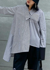 Chic striped shirts women side open asymmetric tunic blouse AT-LTP201014