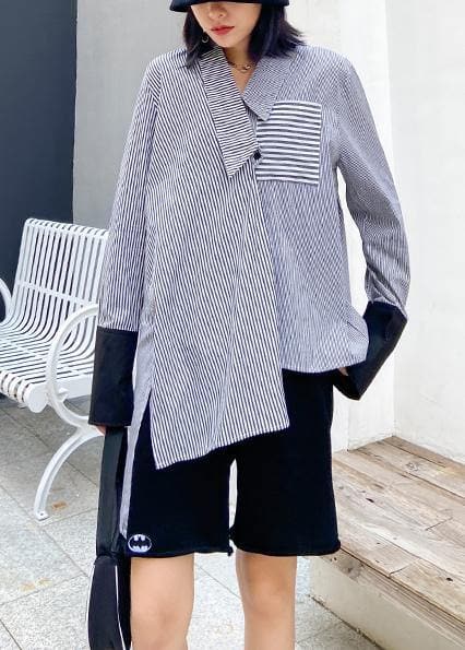 Chic striped shirts women side open asymmetric tunic blouse AT-LTP201014