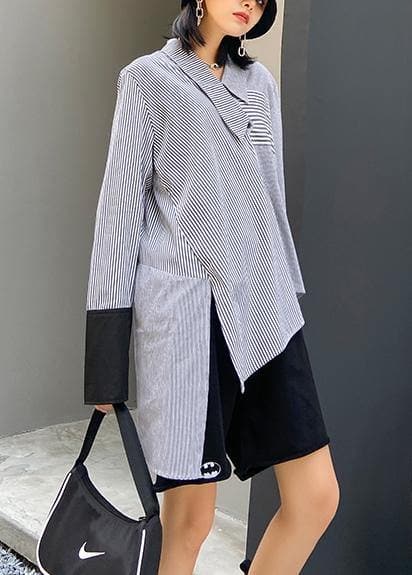 Chic striped shirts women side open asymmetric tunic blouse AT-LTP201014