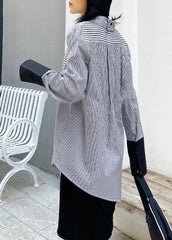 Chic striped shirts women side open asymmetric tunic blouse AT-LTP201014