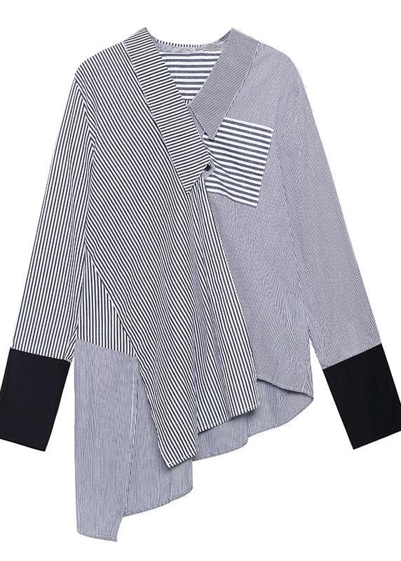 Chic striped shirts women side open asymmetric tunic blouse AT-LTP201014