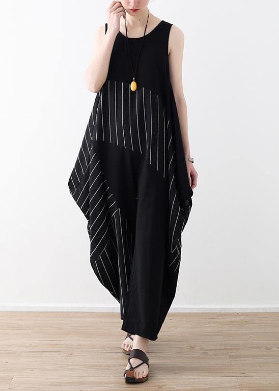 Chic trousers oversized black striped Wardrobes sleeveless asymmetric jumpsuit pants AM-JPTS200318