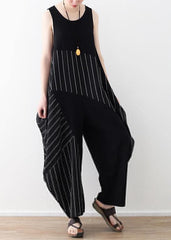 Chic trousers oversized black striped Wardrobes sleeveless asymmetric jumpsuit pants AM-JPTS200318