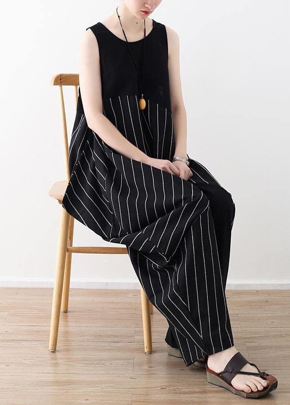 Chic trousers oversized black striped Wardrobes sleeveless asymmetric jumpsuit pants AM-JPTS200318