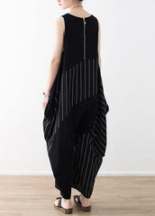 Chic trousers oversized black striped Wardrobes sleeveless asymmetric jumpsuit pants AM-JPTS200318