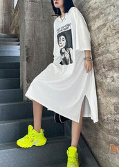 Chic white Letter tunics for women o neck side open A Line summer Dresses AT-SDL200723