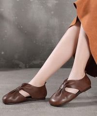 Chocolate Beautiful Hollow Out Flat Feet Shoes Cowhide Leather XZ-PDX210624