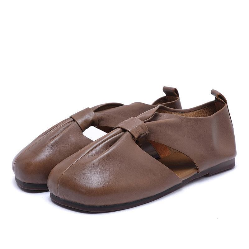 Chocolate Beautiful Hollow Out Flat Feet Shoes Cowhide Leather XZ-PDX210624