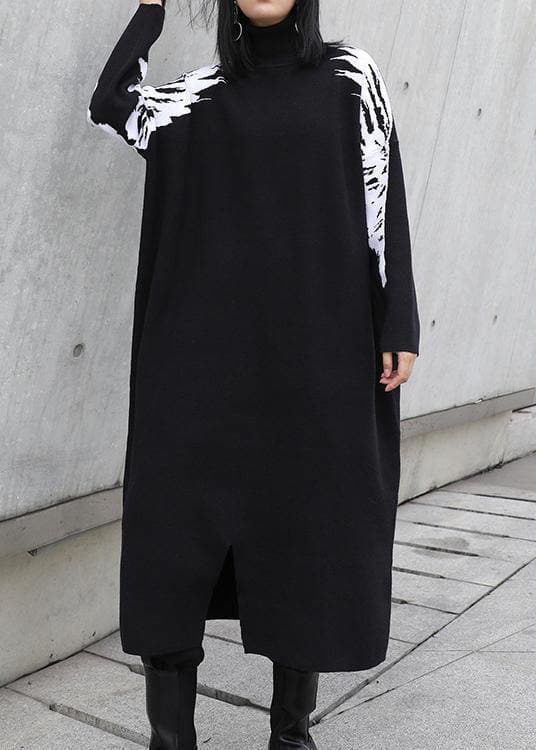 Christmas black Weaving flowers Sweater plus size high neck daily knit dress AT-NSD201217