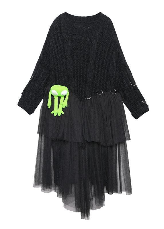 Christmas high neck patchwork tulle Sweater spring Beautiful black baggy knit dresses AT-NSD191231