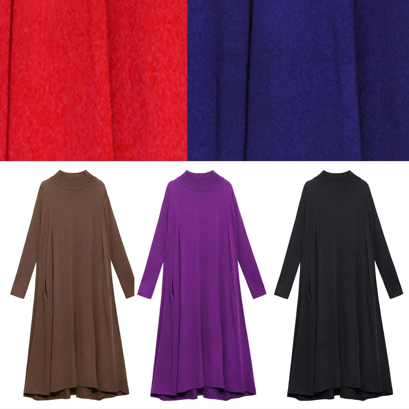 Christmas purple Sweater weather Women high neck large hem tunic fall knit dress AT-FDL201105