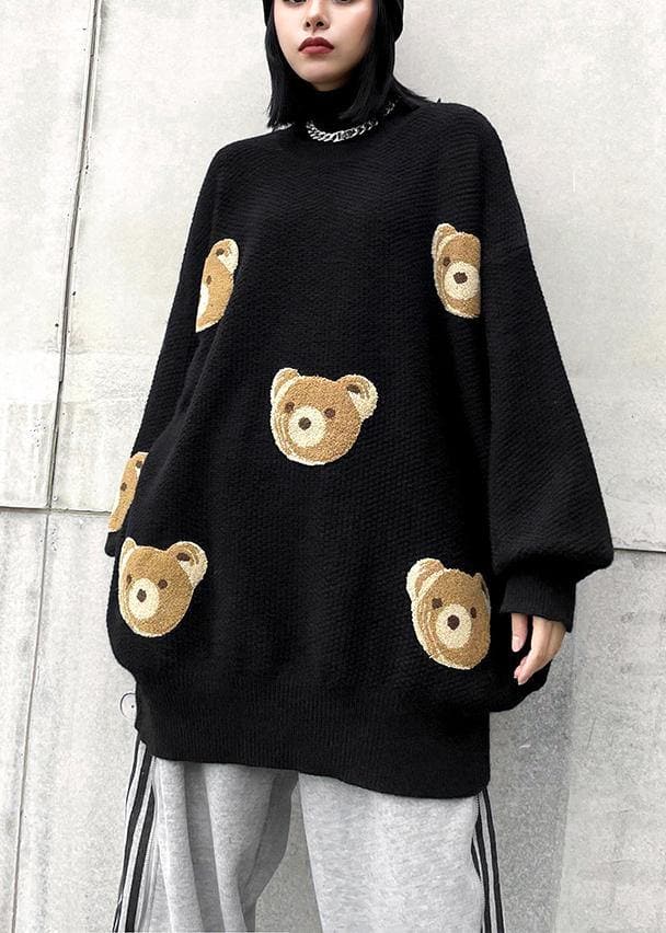 Chunky black Bear design knit tops o neck silhouette knit top AT-NTP201217