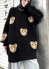 Chunky black Bear design knit tops o neck silhouette knit top AT-NTP201217