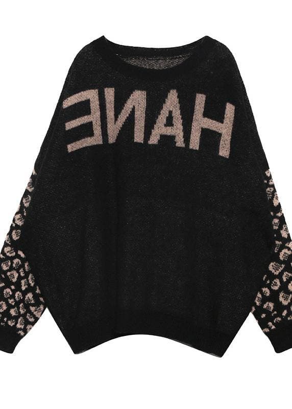 Chunky black print knit tops plus size clothing o neck patchwork knit tops AT-NTP191023