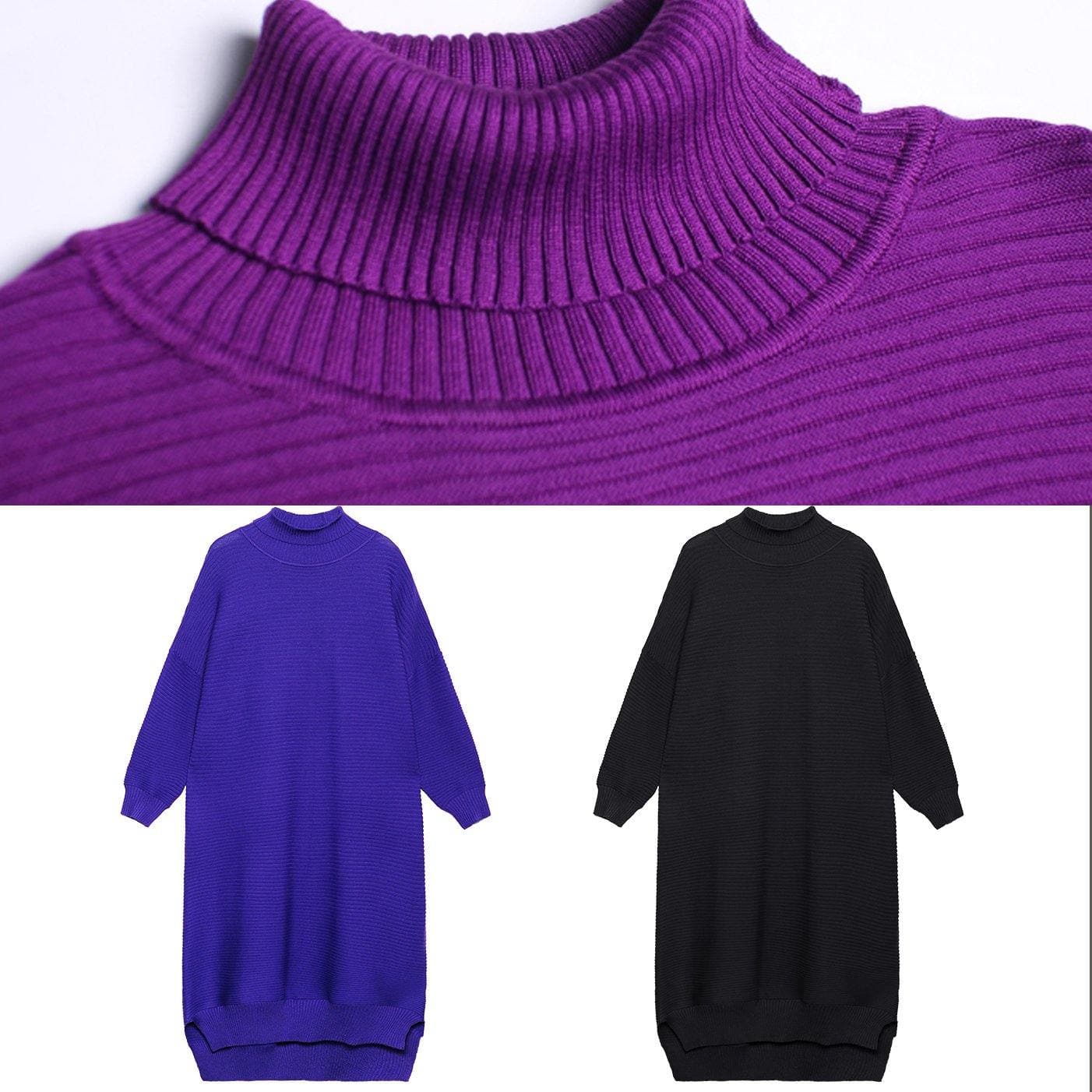 Chunky high neck low high design Sweater fall weather Upcycle purple oversized knitted dress AT-NSD201014