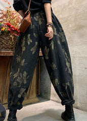 Classy Black Cinched Print denim harem Pants Winter NZ-LPTS220105