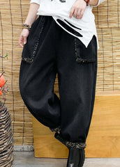 Classy Black Pockets Loose denim Pants Winter NZ-LPTS220105