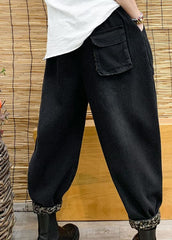 Classy Black Pockets Loose denim Pants Winter NZ-LPTS220105