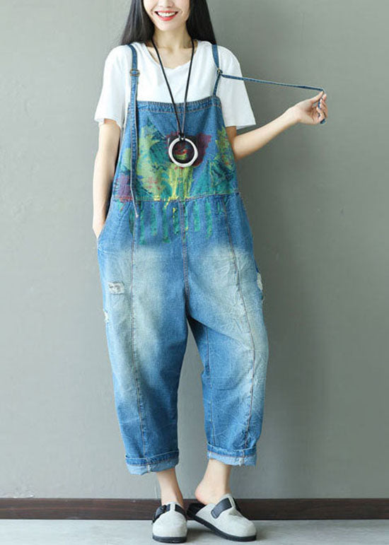 Classy Blue print hole cowboy Jumpsuits Spring dylinoshop