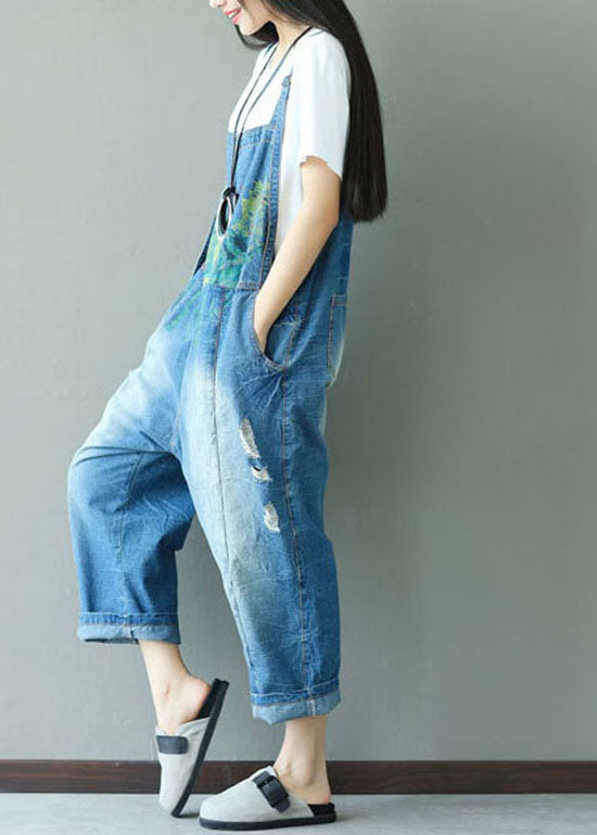 Classy Blue print hole cowboy Jumpsuits Spring dylinoshop