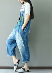 Classy Blue print hole cowboy Jumpsuits Spring dylinoshop