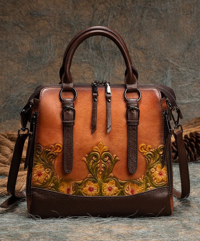 Classy Brown The Sunflowers Embossing Calf Leather Tote Handbag ZP-BGS220816