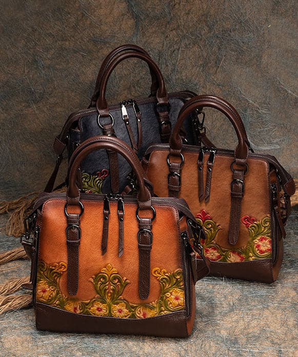 Classy Brown The Sunflowers Embossing Calf Leather Tote Handbag ZP-BGS220816