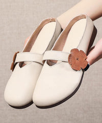 Classy Buckle Strap Beige Genuine Leather Slide Sandals PDX210712