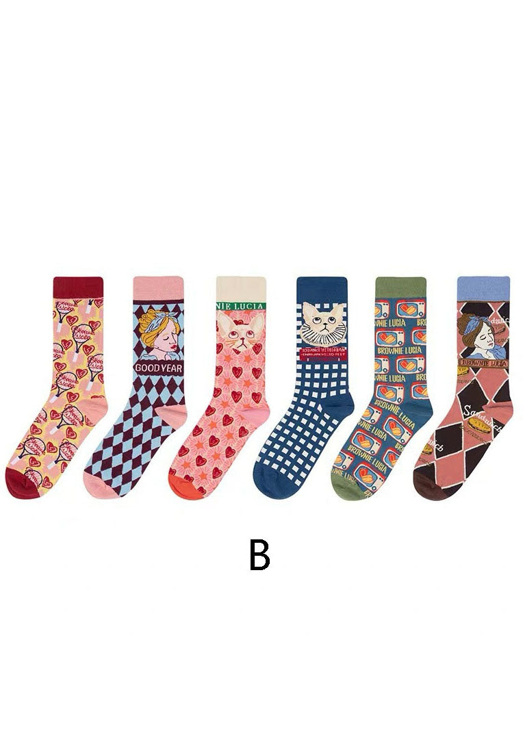 Classy Cute cartoon Print Cotton Crew Socks dylinoshop