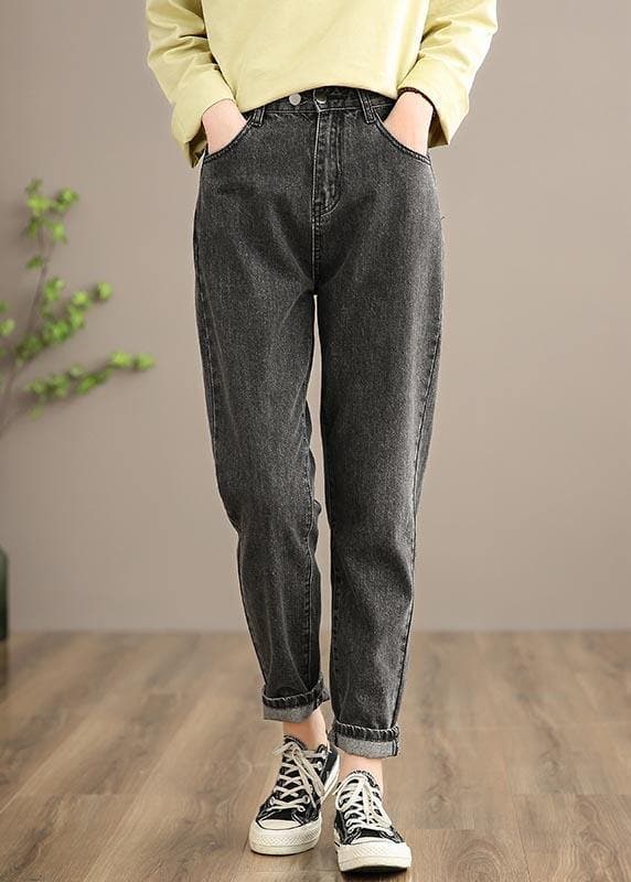 Classy Denim Black Pants Spring Elastic Waist Photography Wild Trousers LPTS210203