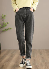 Classy Denim Black Pants Spring Elastic Waist Photography Wild Trousers LPTS210203